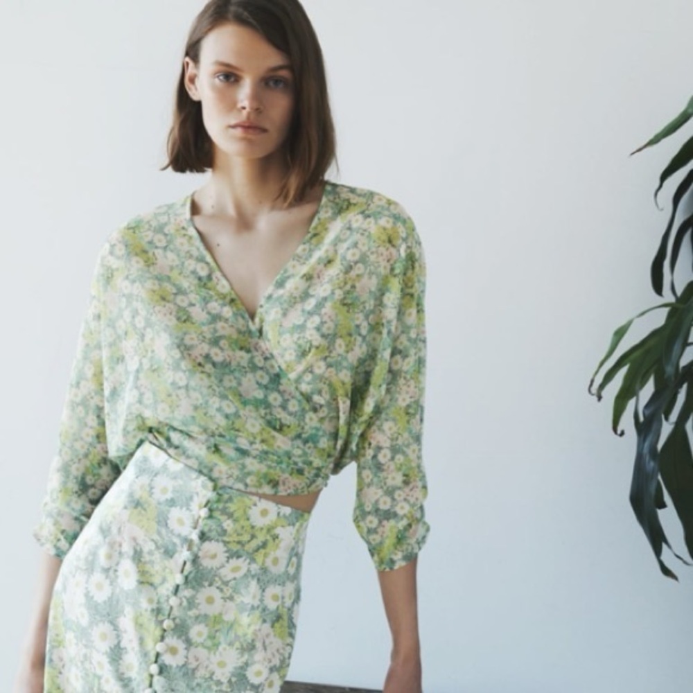 Zara Floral Print Wrap Blouse